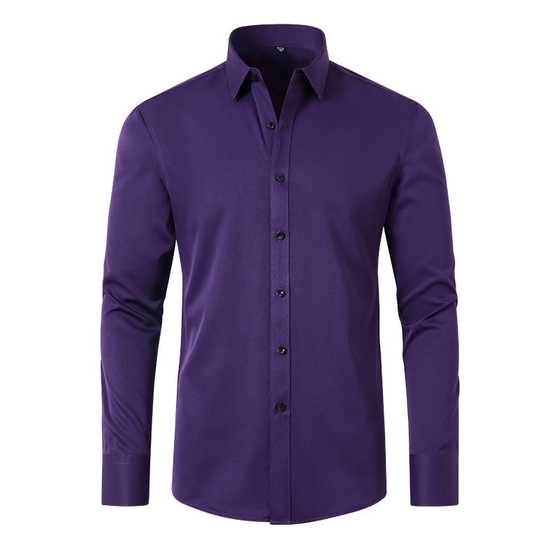 Full Elastic Force Shirt Men's Non-ironing Anti-wrinkle Solid Color - kinko