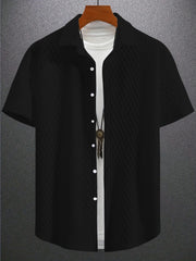 Men's Solid Color Short Sleeve Knitted Shirt With Over-turned Collar - kinko