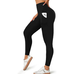Women's Pocket Soft Belly Contracting High Elastic Slim High Waist Leggings - kinko