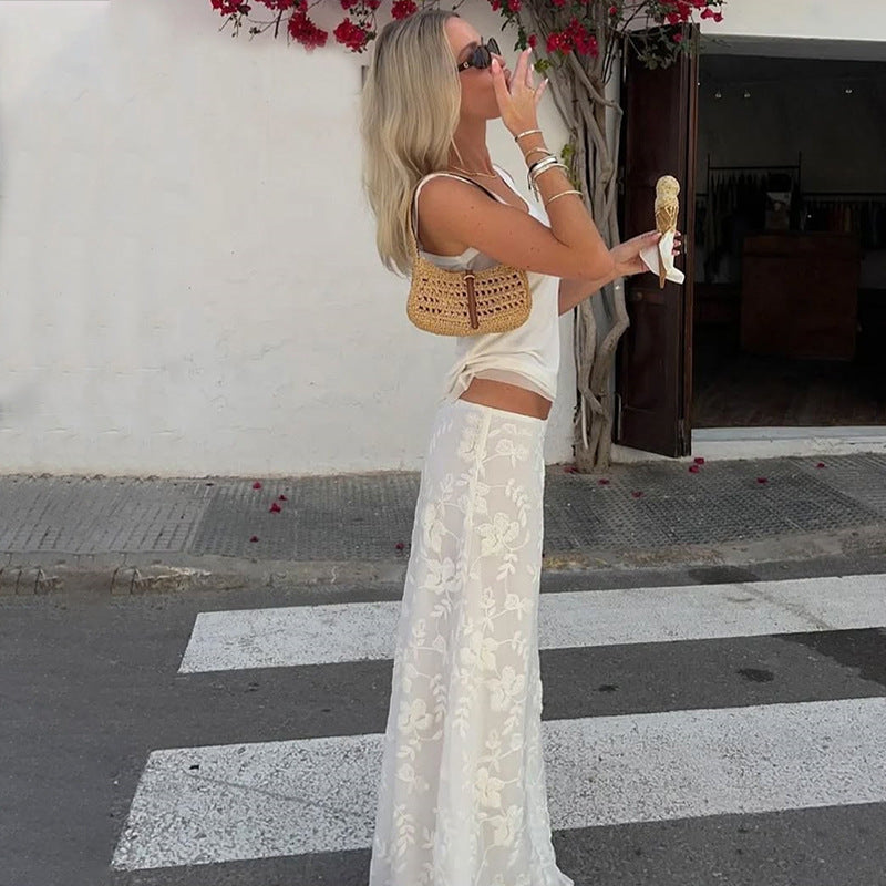 Sexy Low Waist Crocheted Flower Fashion Temperament Slim Skirt - kinko