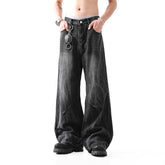 Lightning Pattern Washed Straight Jeans Men - kinko