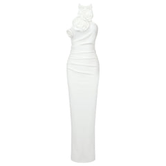 New Style White Ribbon Flower Halter Long High Sense Dress - kinko