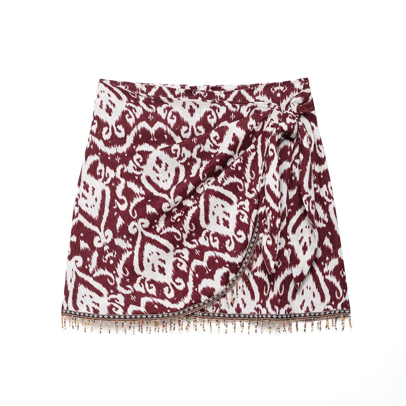 Printed Loose Design Short Shirt Decorated Tassel Printed Dress - kinko