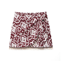 Printed Loose Design Short Shirt Decorated Tassel Printed Dress - kinko