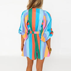 Shirt Slimming Casual Loose Deep V Wide Leg Short Jumpsuit - kinko