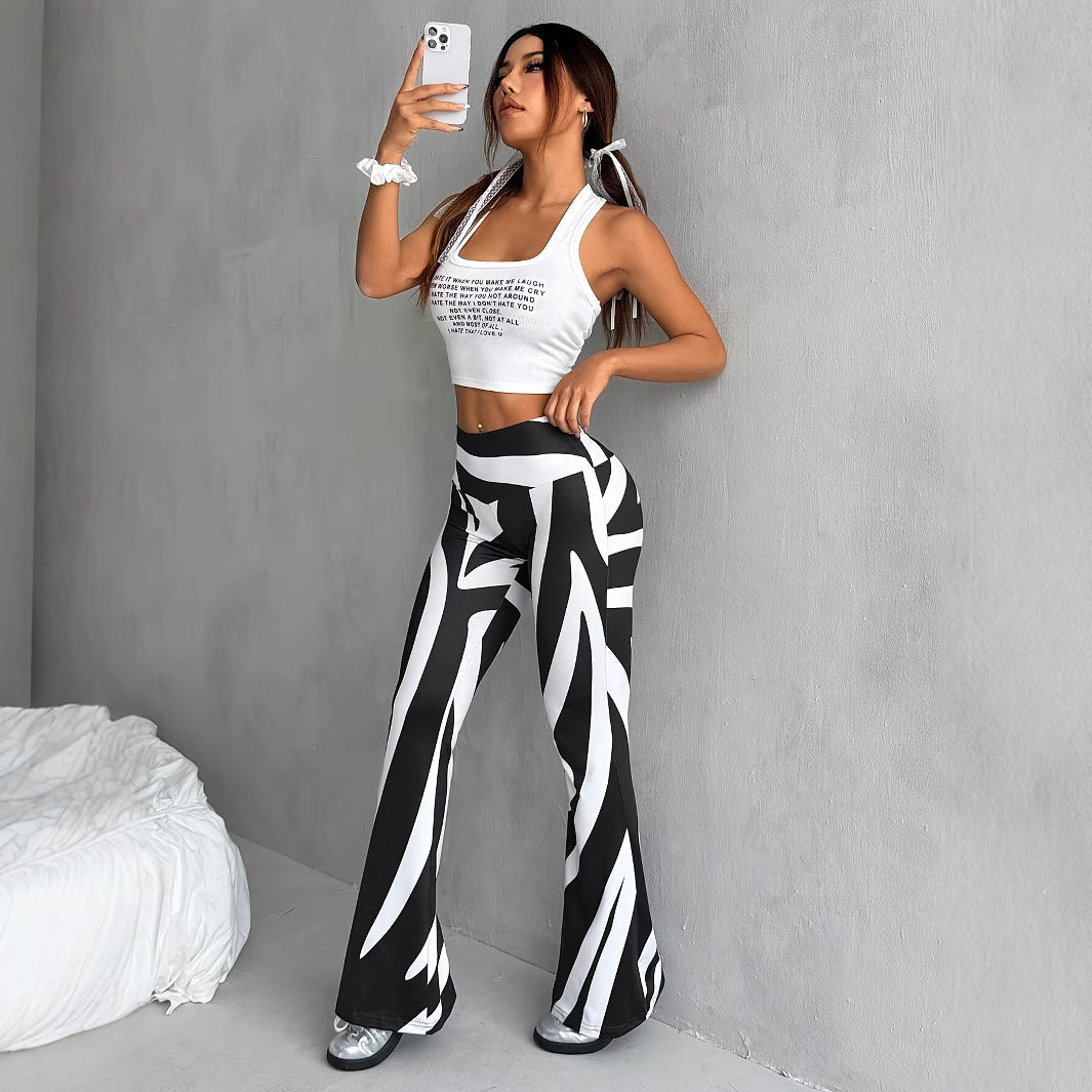 Bell-bottom Pants Fashion Printed High Waist Sheath Casual Pants - kinko