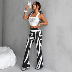 Bell-bottom Pants Fashion Printed High Waist Sheath Casual Pants - kinko