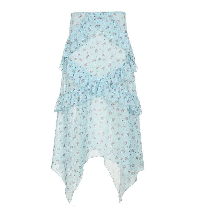 Sneaky Design Floral Flounce Irregular Long Dress - kinko