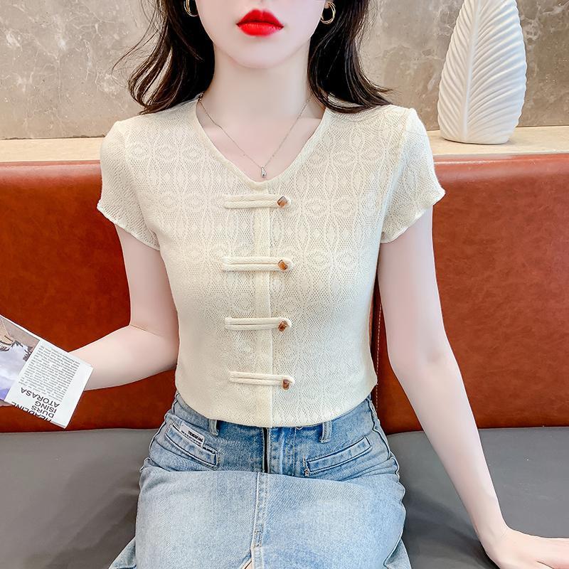 Hollow Out Short Sleeved Chinese Style New Chinese Style Top - kinko