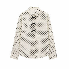 Fashion Women Bowknot Decoration Loose Casual Shirt - kinko