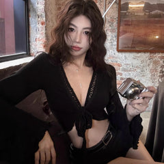 Lace-up Sun Protection Coat For Women Summer Sexy Slim-fit Crop-top - kinko