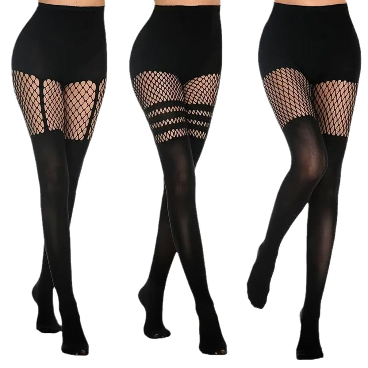 Black Silk Fishnet Stitching Hollow Thin Snagging Resistant Pantyhose - kinko