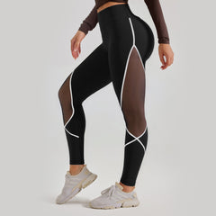 Women's Color Matching Mesh European And American High Waist Yoga Pants - kinko