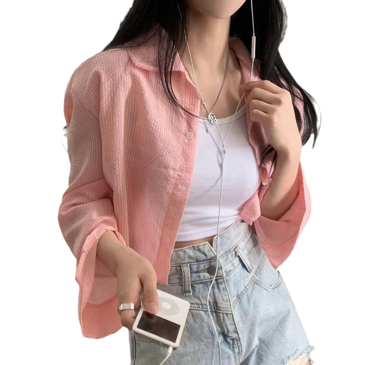 Striped Shirt Women's Long Sleeve Sun Protection Shirt - kinko