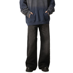 American Retro Black Loose Straight Jeans - kinko