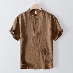 National Men's Embroidered Breathable Solid Color Short Sleeve - kinko