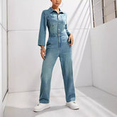 Women's Slim-fit Long-sleeved Denim Jumpsuit - kinko