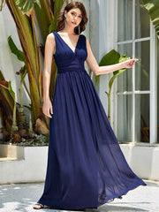 Deep V-neck Bridesmaid Plus Size High Waist Evening Dress - kinko