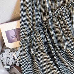 Summer Elastic Waist French Black And White Plaid Irregular A- Line Skirt - kinko