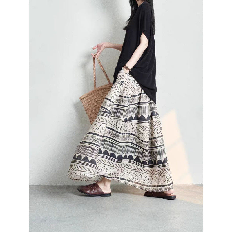 Color Contrast Patchwork Skirt Design Sense Niche Slimming Large Hem A- Line Dress - kinko