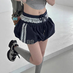 Personalized Hot Girl Low Waist Self-tie Lace Lace Splicing Skirt - kinko