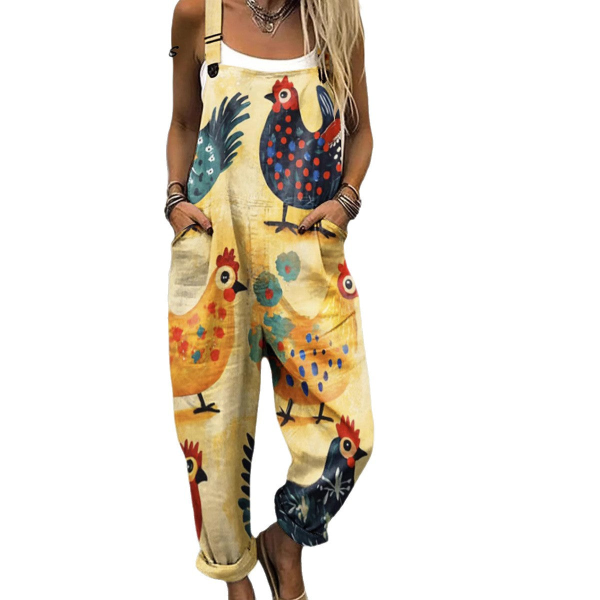 Printed Pocket Women's Suspender Trousers - kinko