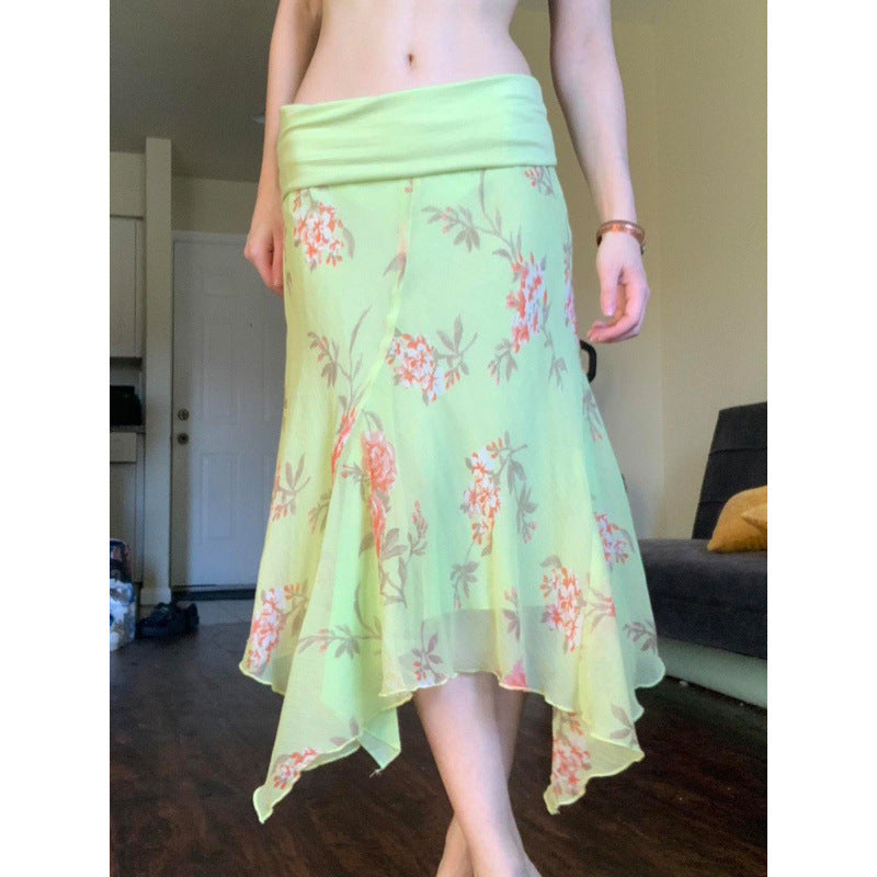 Sneaky Design Floral Flounce Irregular Long Dress - kinko