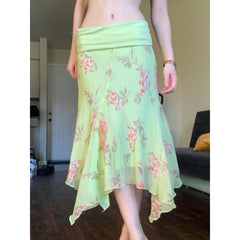 Sneaky Design Floral Flounce Irregular Long Dress - kinko