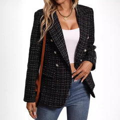 Women's Polyester Tweed Blazer With Fashion Casual Top Pockets - kinko