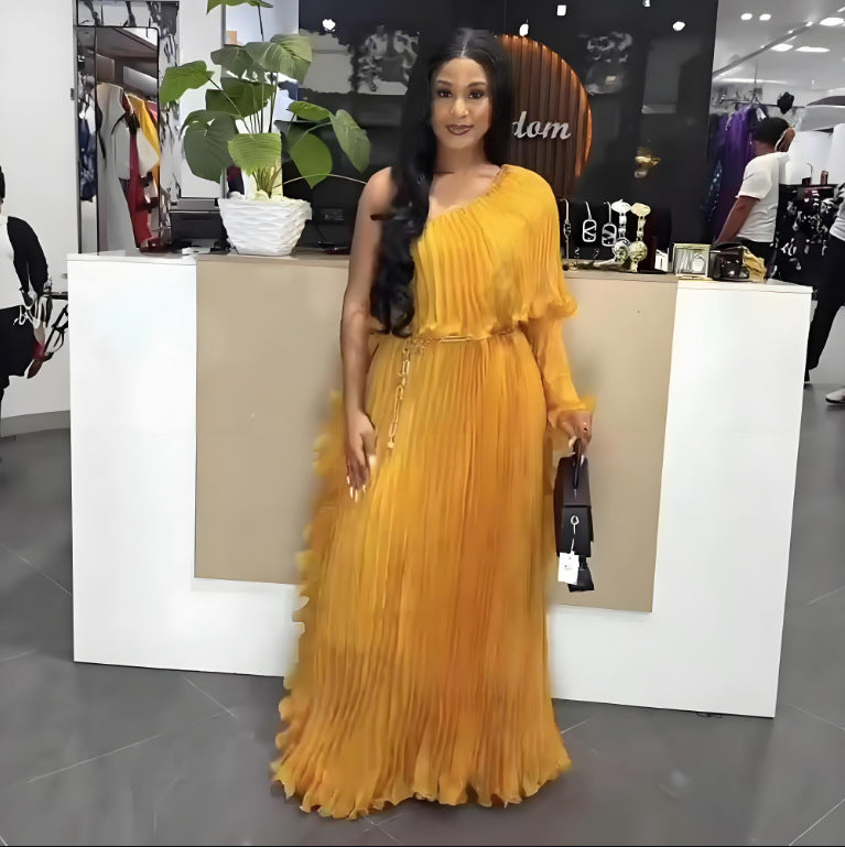 Fashionable One-shoulder Elegant Evening Dress - kinko