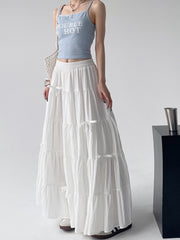 High Waist Retro Loose Bow Temperament Mid-length A- Line Skirt - kinko
