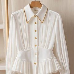 Special Interest Light Luxury High-grade Pleated Collar White Shirt - kinko