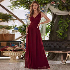 Deep V-neck Bridesmaid Plus Size High Waist Evening Dress - kinko