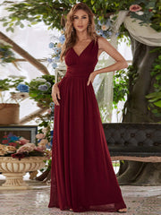 Deep V-neck Bridesmaid Plus Size High Waist Evening Dress - kinko