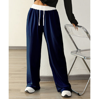 Women's Casual Sports Contrast Color Loose Comfortable Drawstring Trousers - kinko
