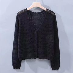 Loose Hollow Knitted Air Conditioning Shirt - kinko
