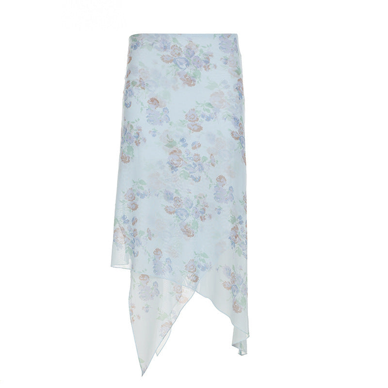 Sneaky Design Floral Flounce Irregular Long Dress - kinko