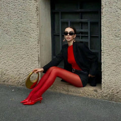 Women's Simple Solid Color Essence Red Silk Stockings - kinko