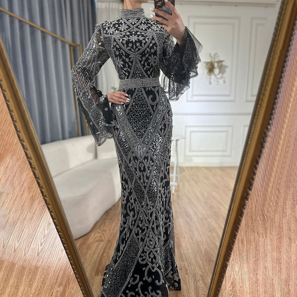 Red High Collar Fishtail Evening Long Dress - kinko