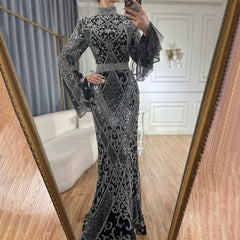 Red High Collar Fishtail Evening Long Dress - kinko