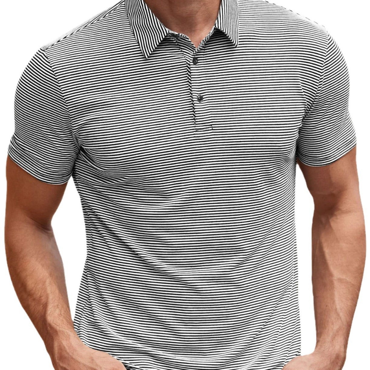 Contrast Color Striped Short Sleeve Men's Summer Loose Lapels - kinko