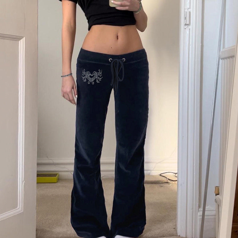 American Retro Y2g Velvet Bootleg Pants Slim Fit - kinko