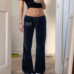 American Retro Y2g Velvet Bootleg Pants Slim Fit - kinko