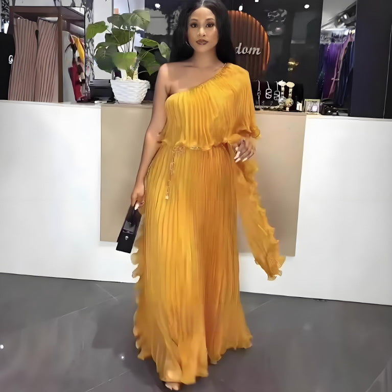 Fashionable One-shoulder Elegant Evening Dress - kinko