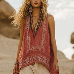 Women's Floral Printed V-neck Vest Top - kinko