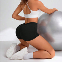 Nahtlose, gestrickte Sport-Yoga-Shorts in Pfirsichfarben, schnelltrocknend und atmungsaktiv, mit Hüftlift- und Bauchformungseffekt