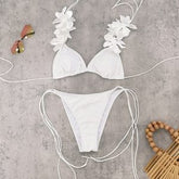Women Lace up Sexy Three Point Solid Color Bikini Split Swimsuit
