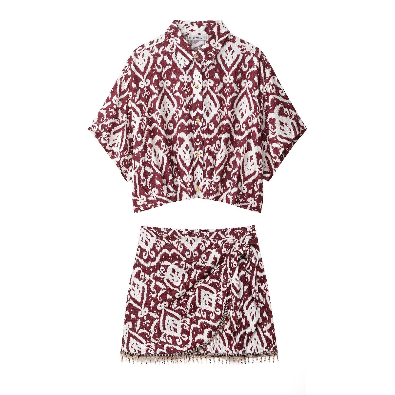 Printed Loose Design Short Shirt Decorated Tassel Printed Dress - kinko