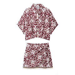 Printed Loose Design Short Shirt Decorated Tassel Printed Dress - kinko