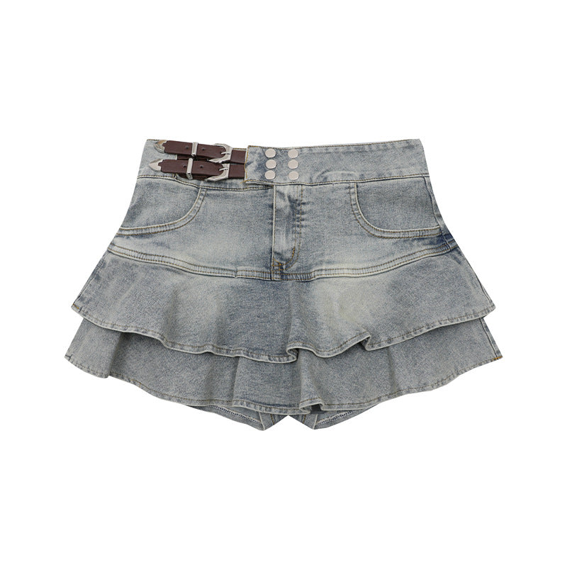 American Retro Girly Simplicity Denim Skirt - kinko